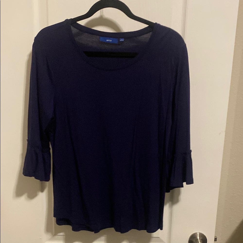 Apt. 9 Royal Blue Ruffled Blouse with 3/4 Sleeves